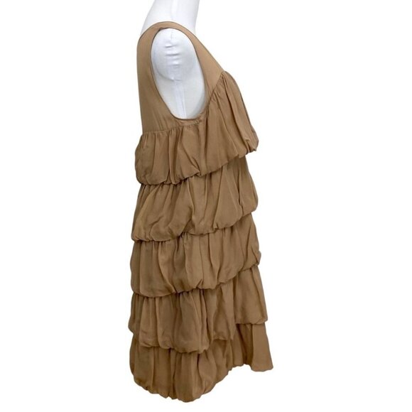 NWT ZARA BEIGE NUDE 100% SILK PUFFY LAYERED MINI SLEEVELESS DRESS - XS - Picture 2 of 8